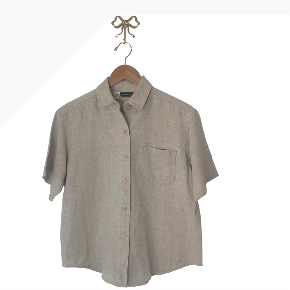 Willowbend Beige Linen Cotton Short Sleeve Button Down Shirt Petite Small PS